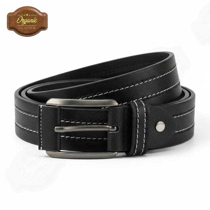 Premium Black Full Grain Leather Belt – White Stitch Casual Jeans Belt